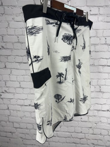 Vans White Black Tropical Pin Up Print Lace Up Cargo Board Shorts 36 (36X10)