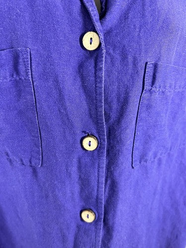 Maggie Barnes Linen/Rayon Solid Purple Short Sleeve Wooden Buttons Shirt 14/16