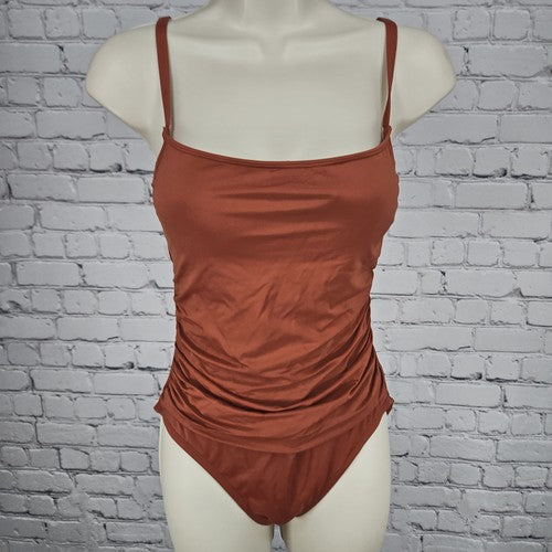 La Blanca Rust Brown Ruched Square Neck One Piece Swimsuit Bathing Suit 8