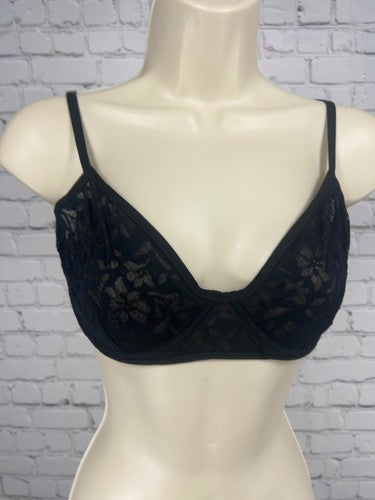 Free People Intimately Black Floral Lace Unlined Underwire Bra 34DD