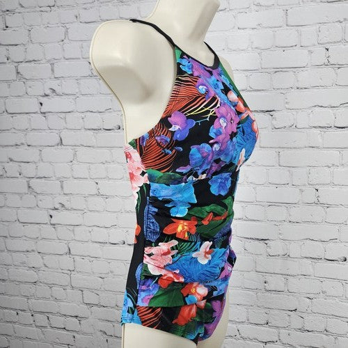 Into the Bleu Black Tropical Floral Ruffle One Piece Swimsuit Bathing Suit 10
