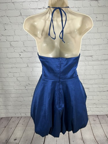 Teeze Me Blue Halter Short Bubble Hem Fit And Flare Party Dress Junior’s 9