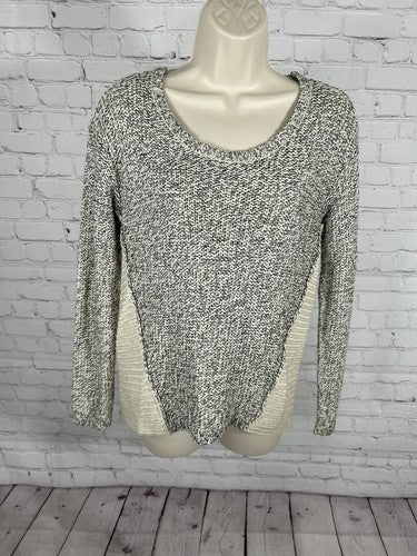 RD Style Knitted Pullover Sweater Ivory Black Long Sleeve Acrylic/Cotton Women S