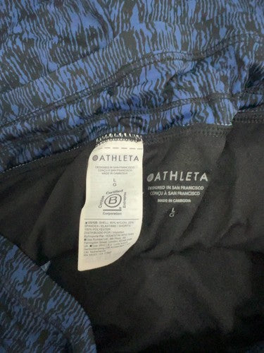 Athleta Blue Black Abstract Print Drawstring Lined Running Shorts L (32X2)
