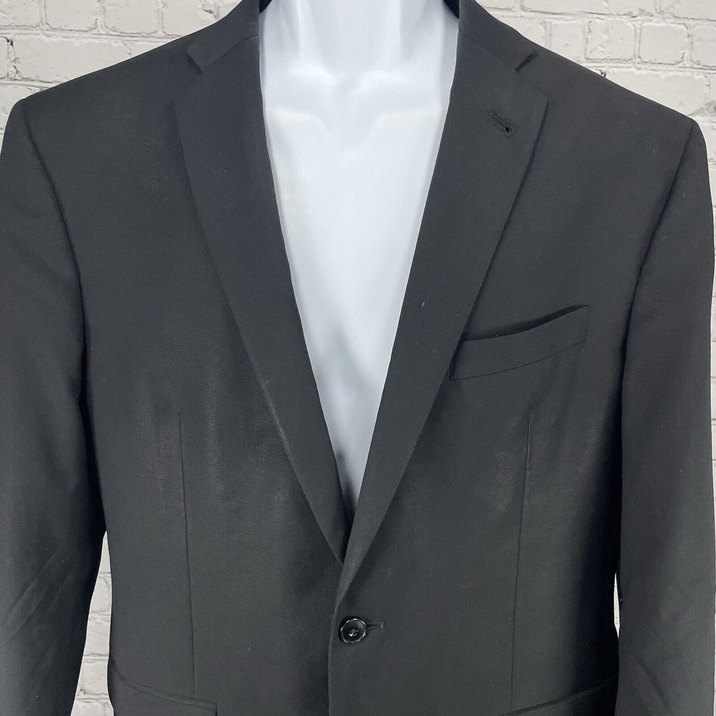 Jos A Bank 1905 Black 100% Wool Slim Fit 2 Button Vented Notch Suit Blazer 46R