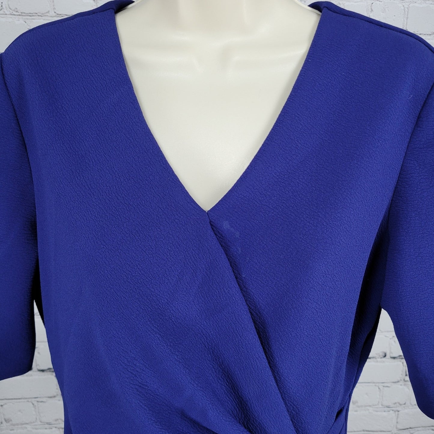 Tahari Blue Short Sleeve Pleated Gathered Waist Stretch Sheath Dress Size 6