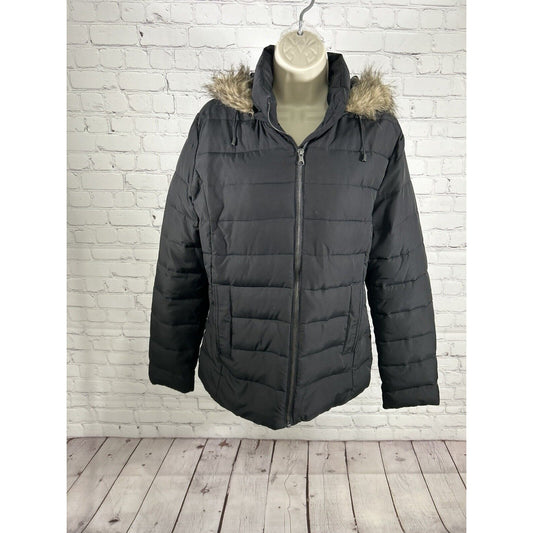 Banana Republic Black Full Zip Snap Off Fur Lined Hood Women’s Puffer Jacket M