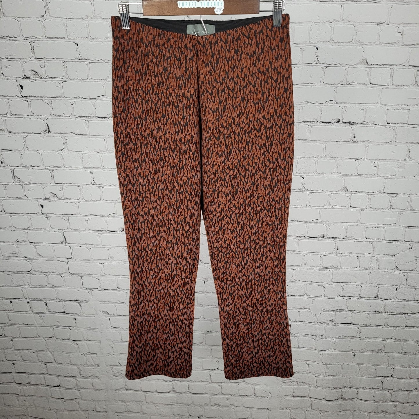 Anthropologie Brown Leopard Pull On Stretch Mid Rise Crop Pants Size XS (26x26)
