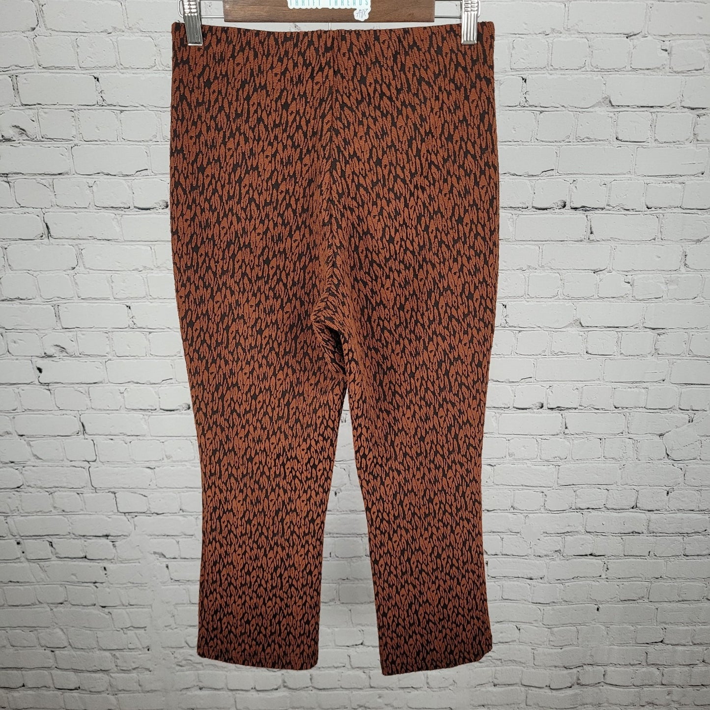 Anthropologie Brown Leopard Pull On Stretch Mid Rise Crop Pants Size XS (26x26)