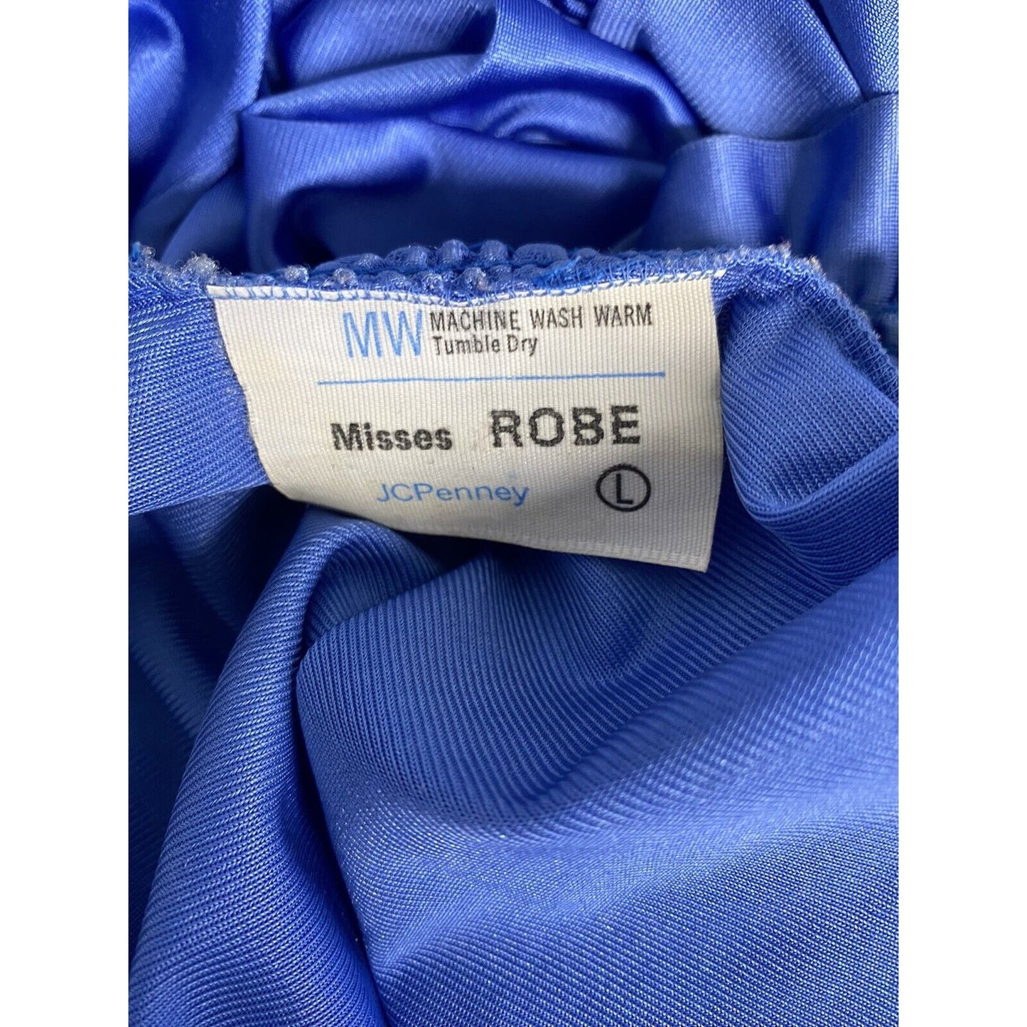 VTG JCPenny 80’s Blue Long Sleeve Ruffle V Neckline Nylon Night Robe Misses L