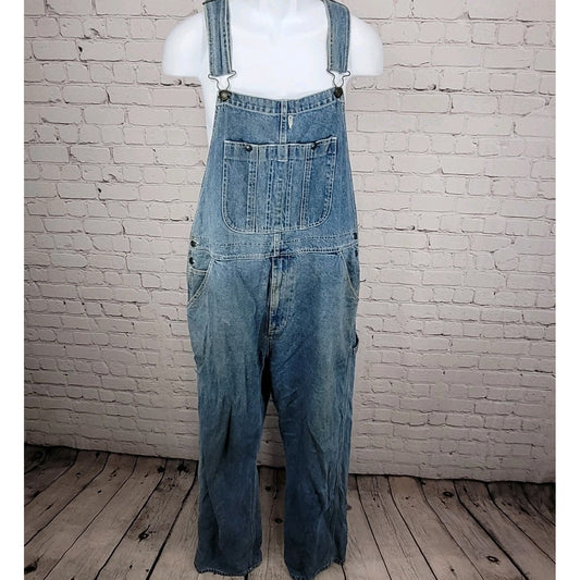 Austin Clothing Blue Denim 100% Cotton Workwear Utility Jean Overalls Large L 32