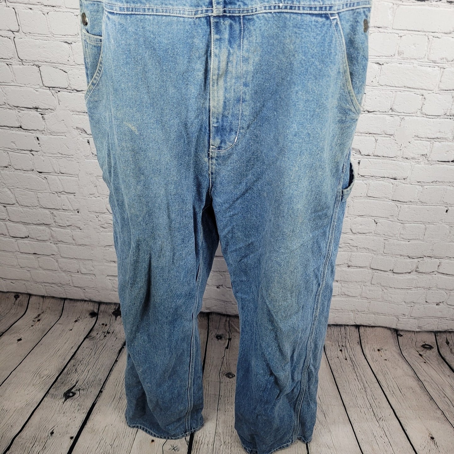 Austin Clothing Blue Denim 100% Cotton Workwear Utility Jean Overalls Large L 32