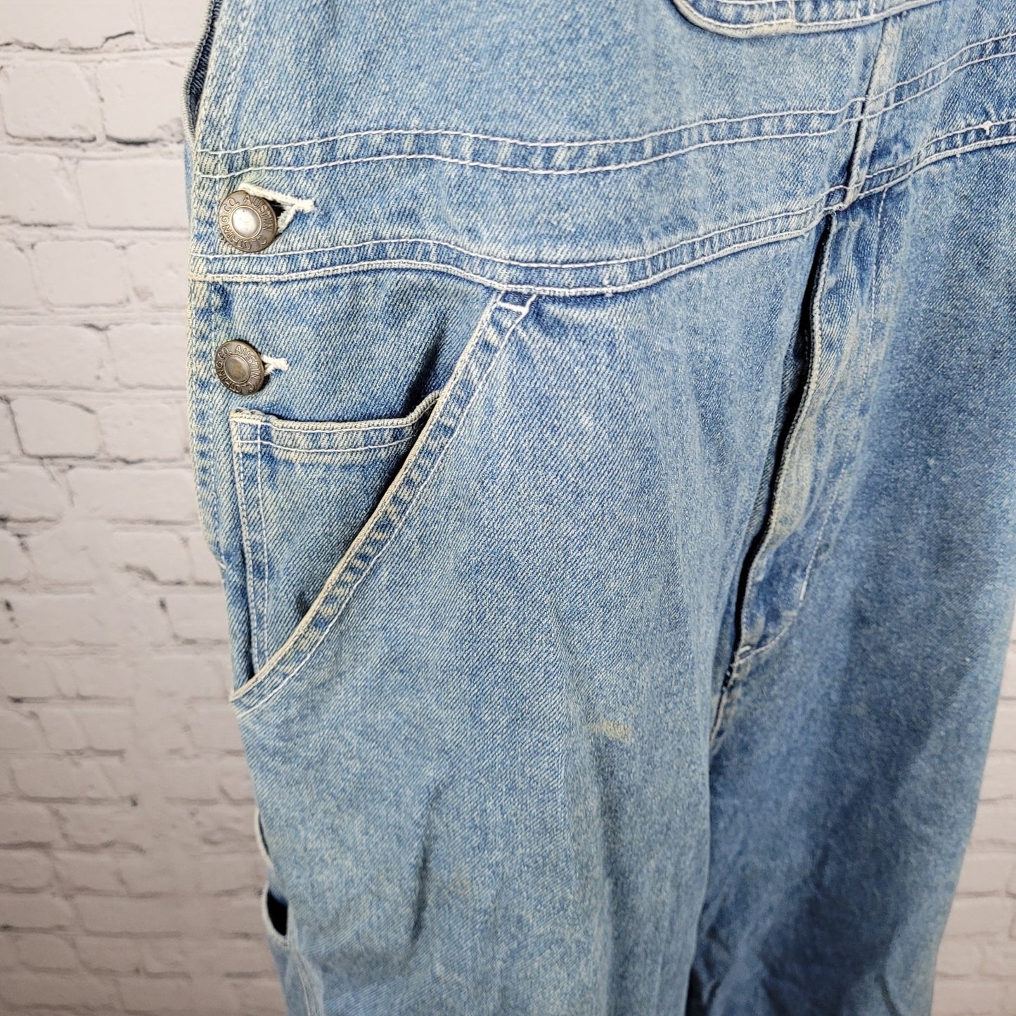 Austin Clothing Blue Denim 100% Cotton Workwear Utility Jean Overalls Large L 32