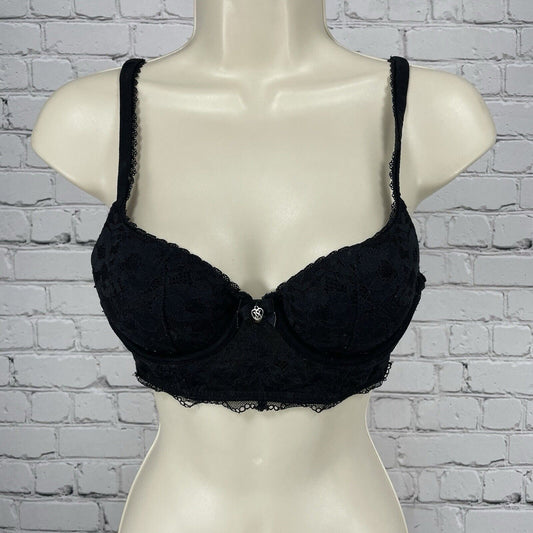 Victoria’s Secret Black Lace Body By Victoria Lined Demi Underwire Bra Size 32B