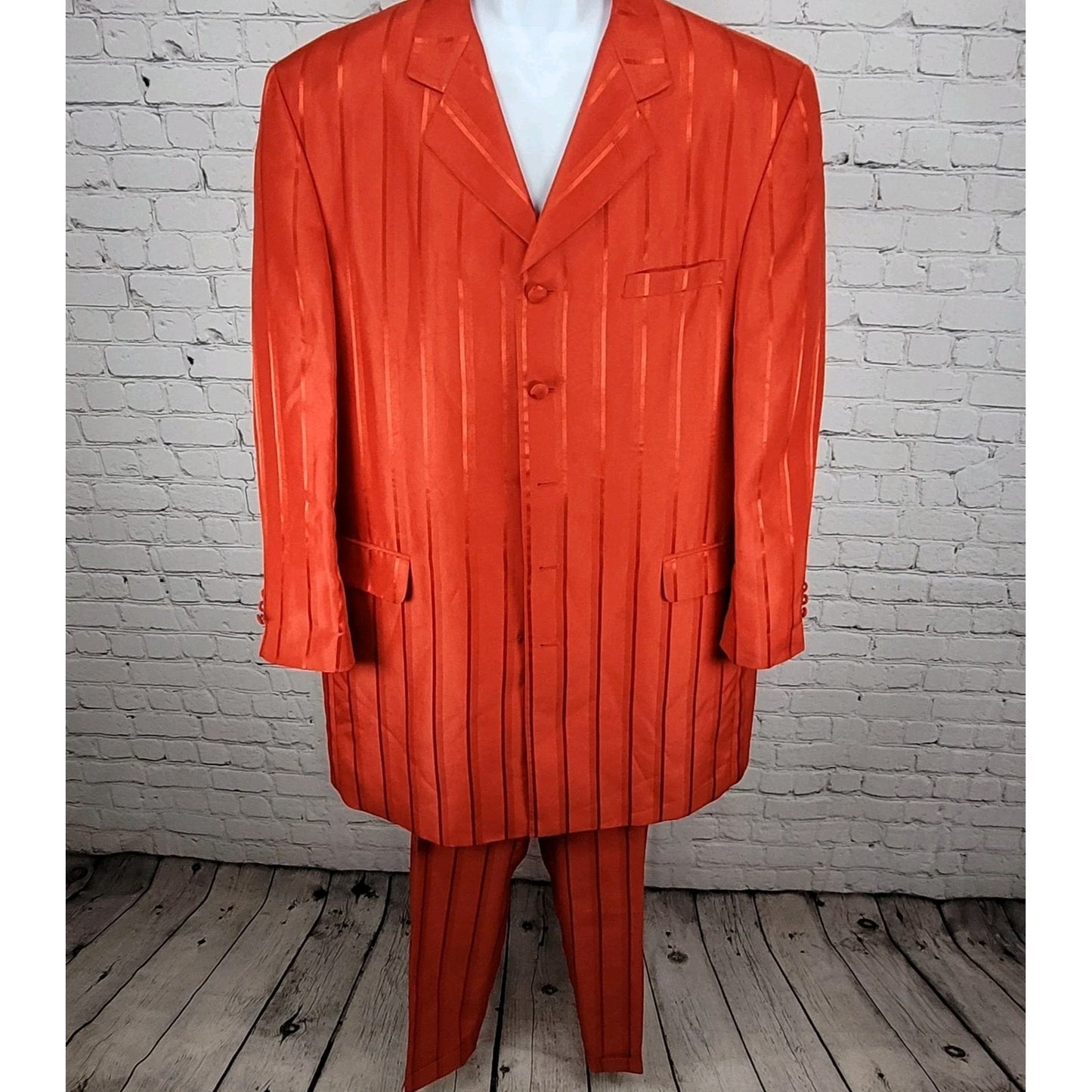 Vittorio St Angelo Red Satin Striped 2 Piece Suit Set Jacket Size 46 Pants 39x30