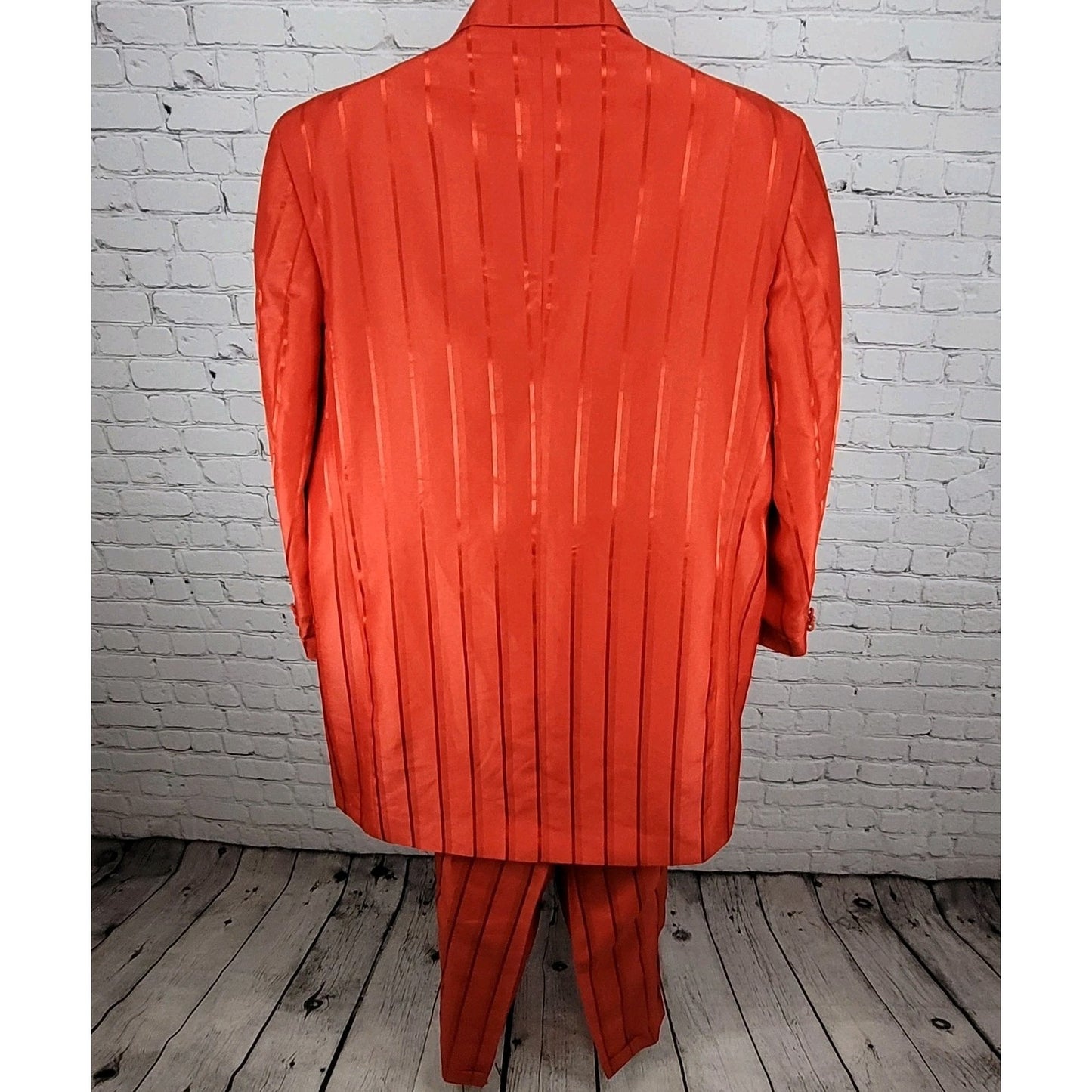 Vittorio St Angelo Red Satin Striped 2 Piece Suit Set Jacket Size 46 Pants 39x30