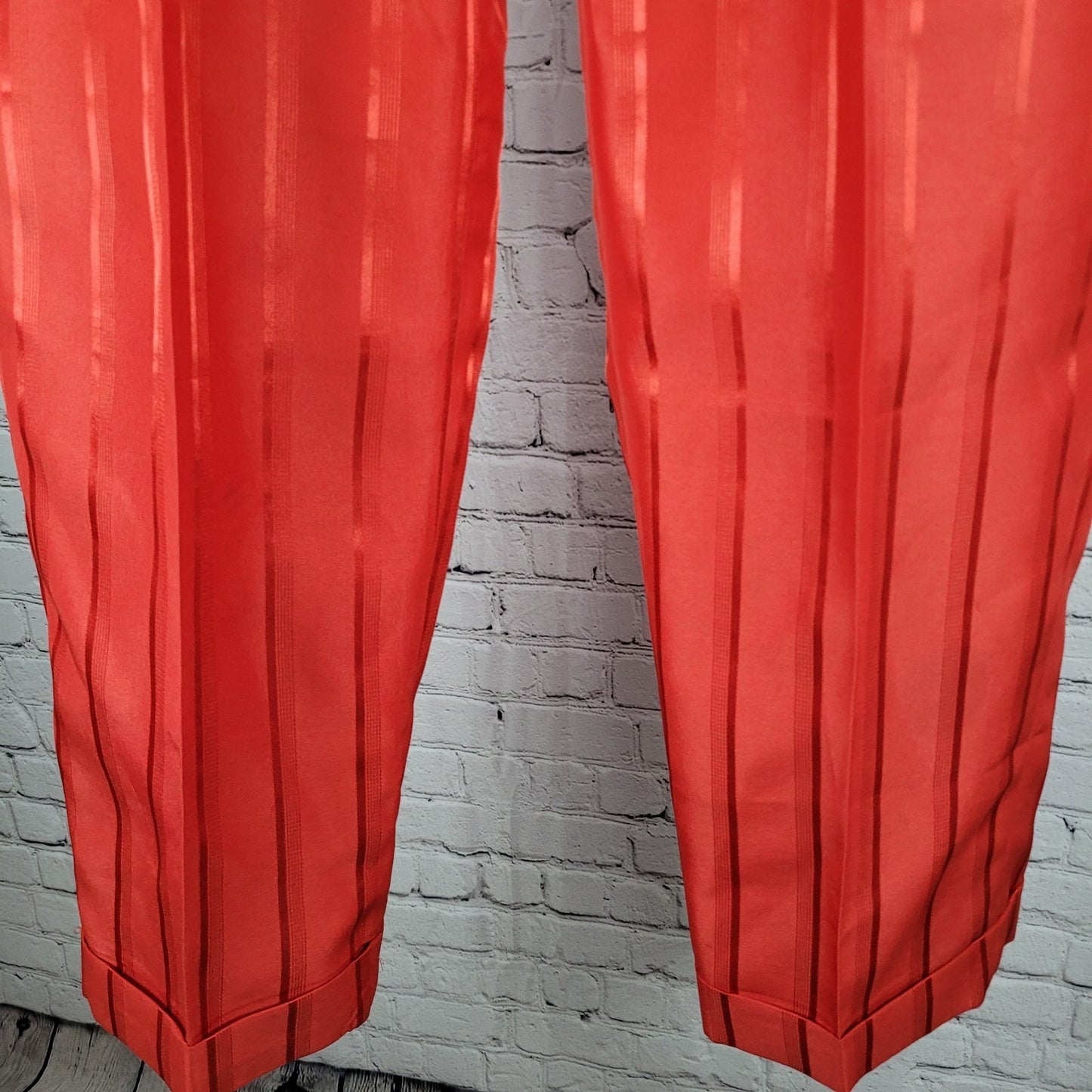 Vittorio St Angelo Red Satin Striped 2 Piece Suit Set Jacket Size 46 Pants 39x30