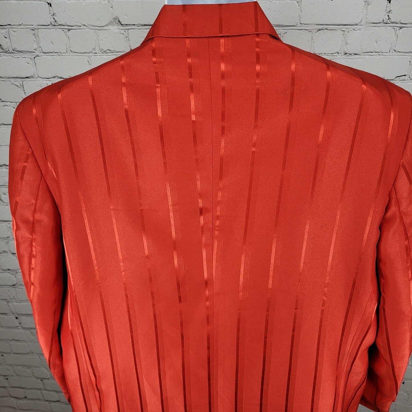 Vittorio St Angelo Red Satin Striped 2 Piece Suit Set Jacket Size 46 Pants 39x30