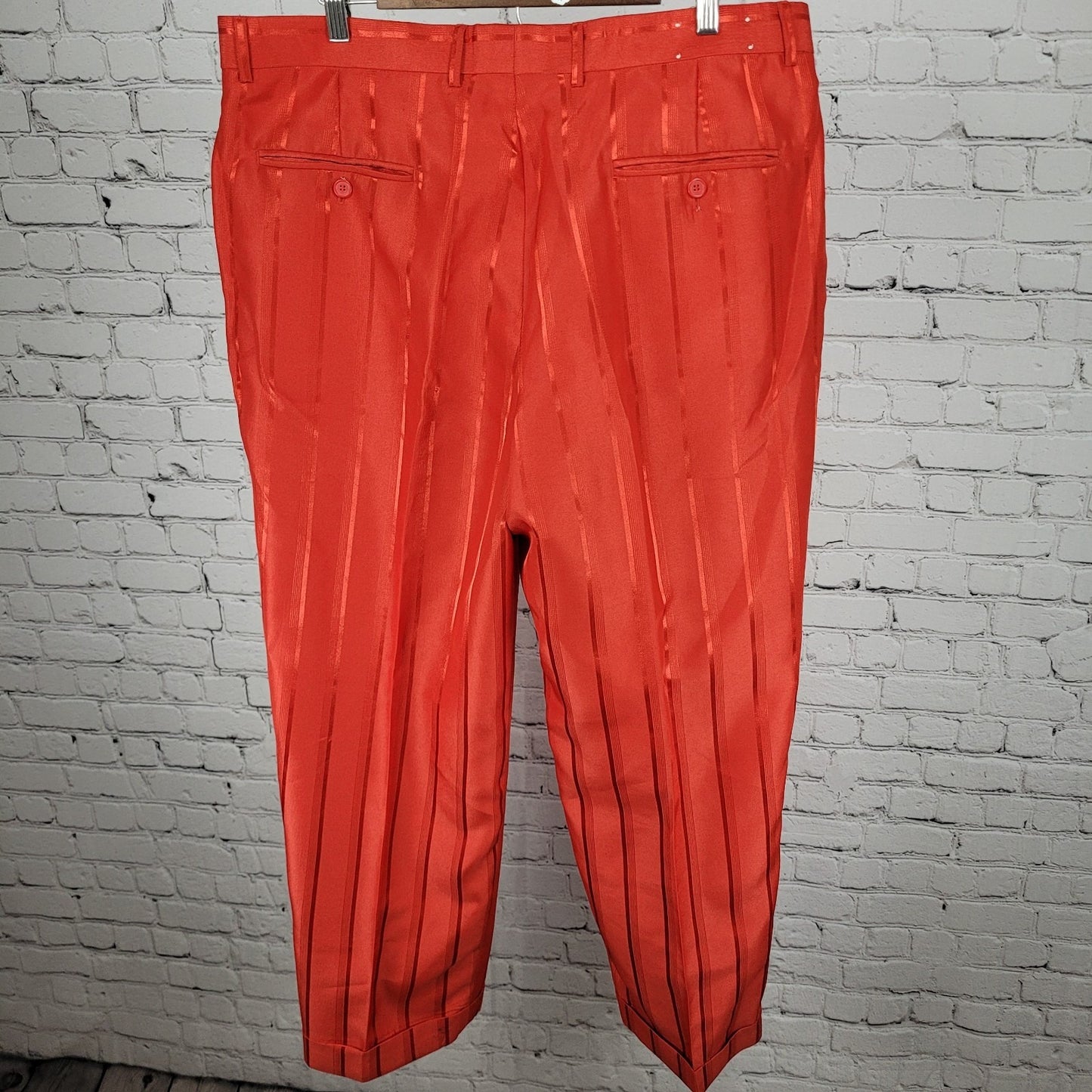 Vittorio St Angelo Red Satin Striped 2 Piece Suit Set Jacket Size 46 Pants 39x30