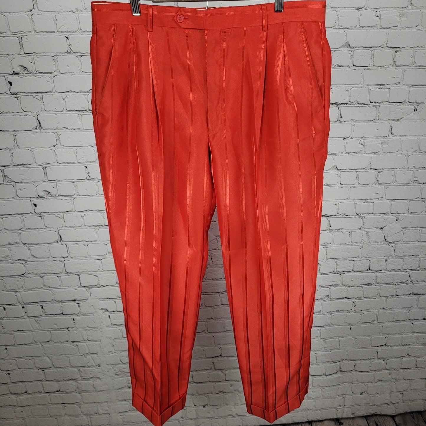 Vittorio St Angelo Red Satin Striped 2 Piece Suit Set Jacket Size 46 Pants 39x30