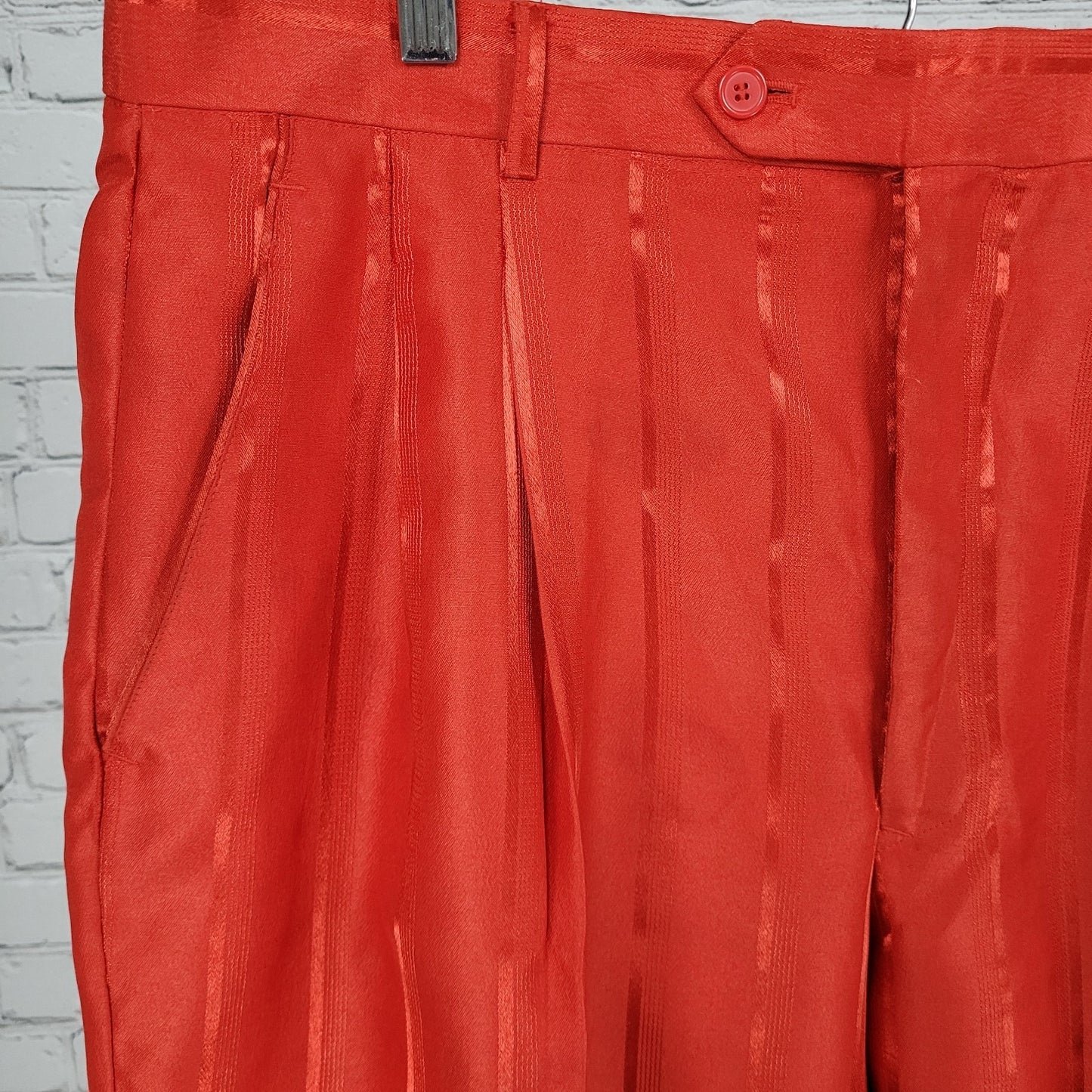 Vittorio St Angelo Red Satin Striped 2 Piece Suit Set Jacket Size 46 Pants 39x30