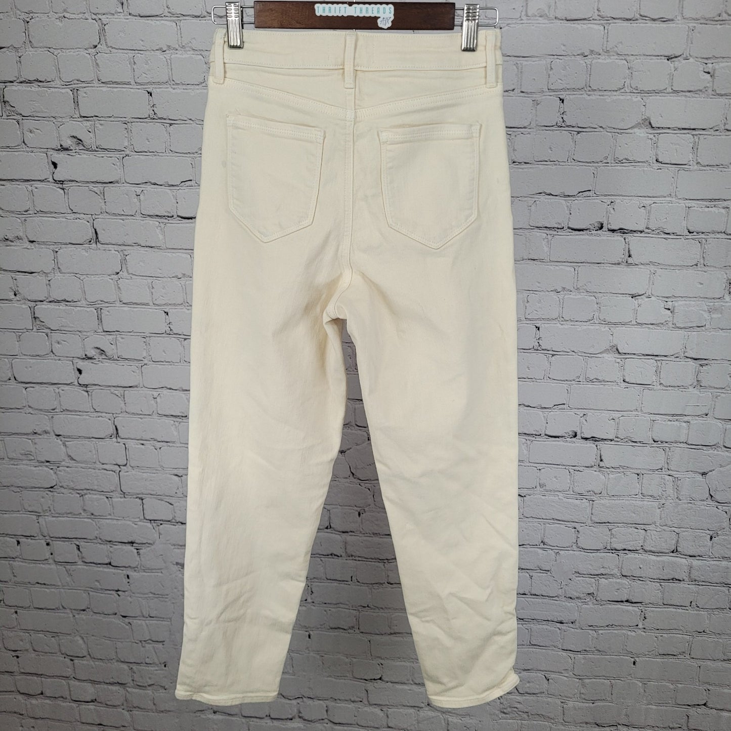 Athleta Cream Sculptek Stretch Denim High Rise Tapered Leg Jeans Size 2 (26x27)