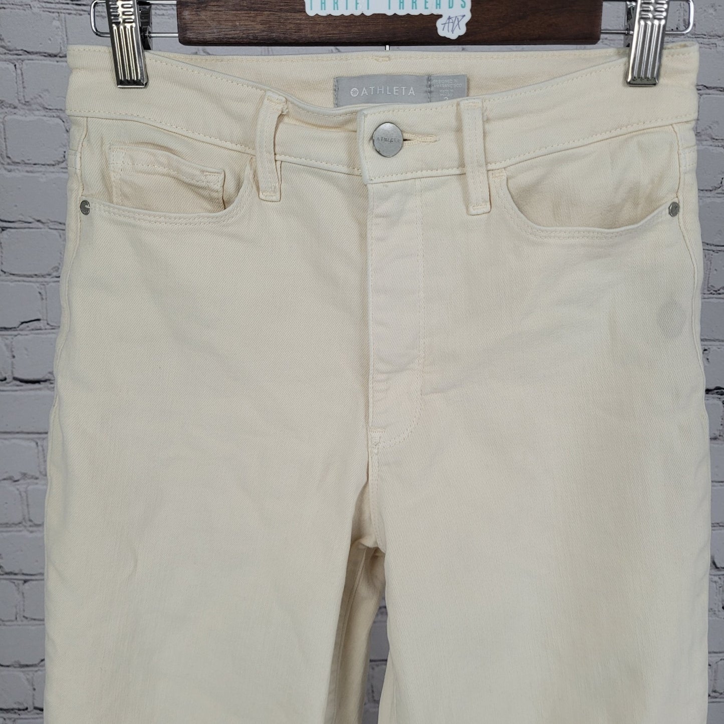 Athleta Cream Sculptek Stretch Denim High Rise Tapered Leg Jeans Size 2 (26x27)