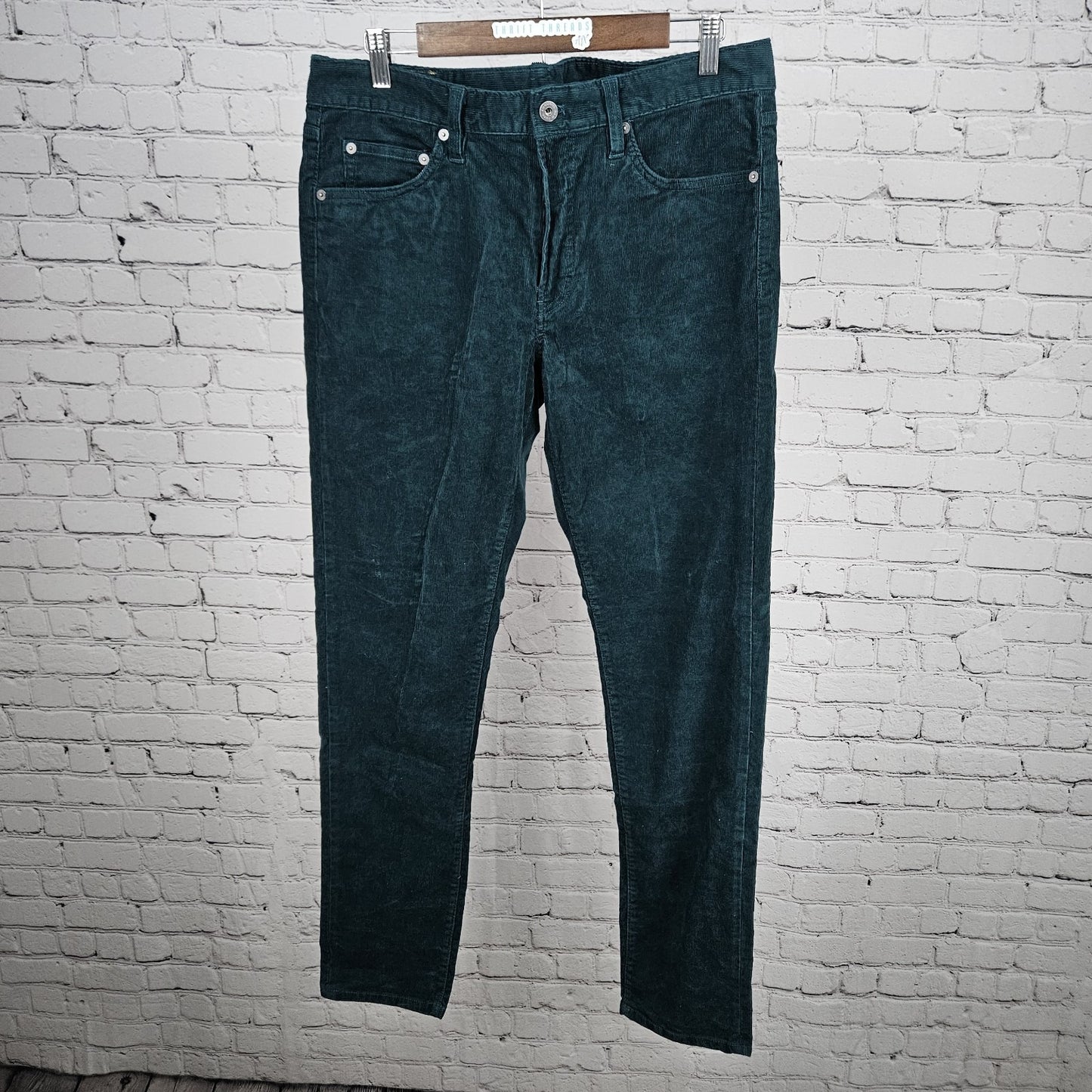Bonobos Green Corduroy Slim Taper Cotton Stretch Mid Rise Pants Jeans 33x32