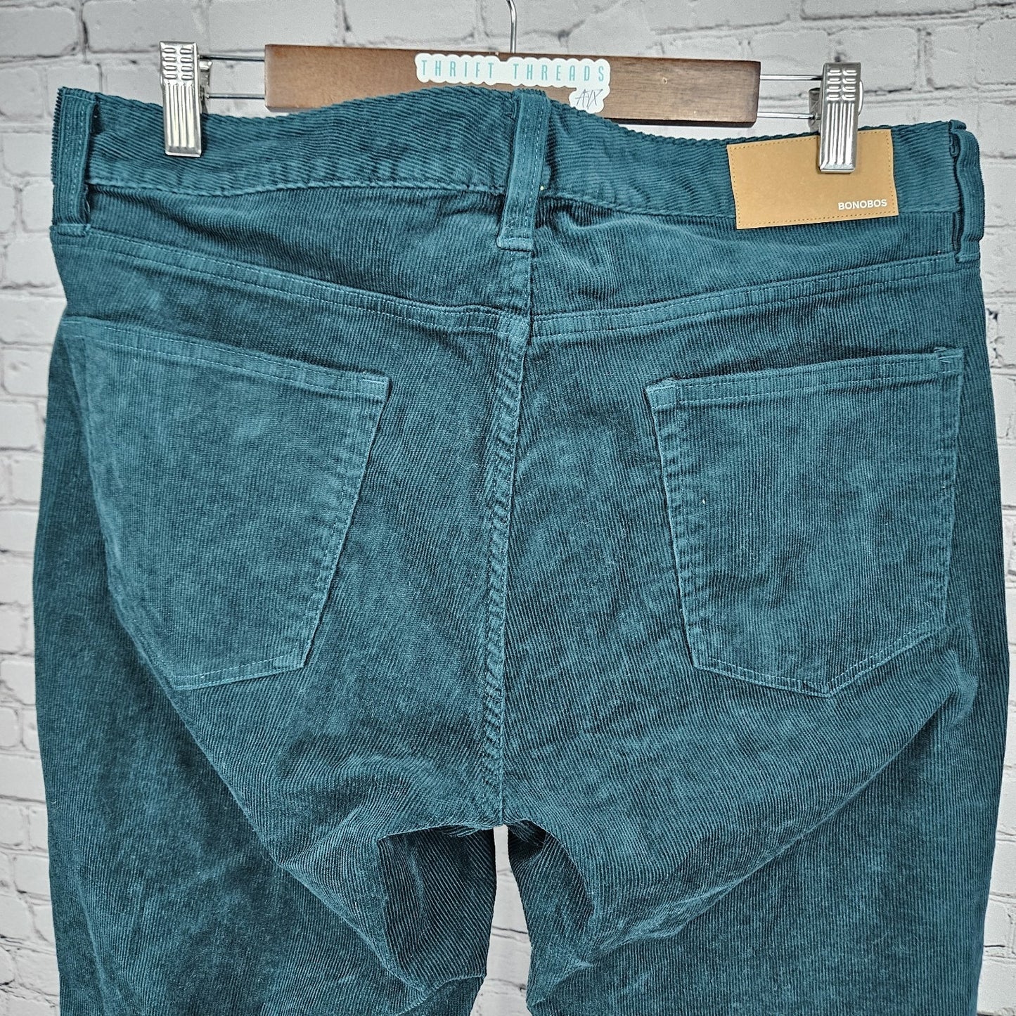 Bonobos Green Corduroy Slim Taper Cotton Stretch Mid Rise Pants Jeans 33x32