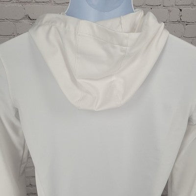 Yeti White Pink Logo Hooded Light Long Sleeve Pullover Activewear Stretch Top XS