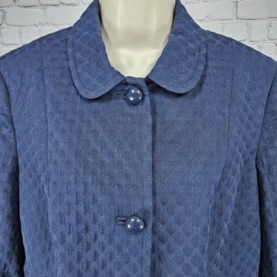 Talbots Navy Textured Collared Buttoned 3/4 Sleeve Lined Cropped Jacket 14