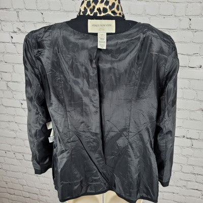 VTG Jones New York Black Worsted Wool Leopard Trim Suit Jacket USA Petite 6P