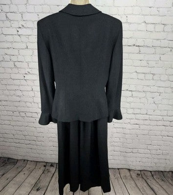 VTG Jones New York Black 100% Wool Midi Skirt Suit 2 Piece Set USA 10/12