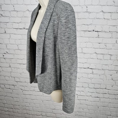 Loft Gray Cotton Blend Knit Open Shawl Collar Lined Blazer Jacket Small S