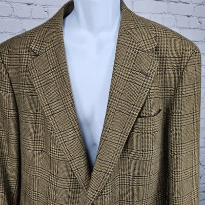 VTG Austin Reed Brown Houndstooth 2 Button Vented Notch Blazer Sport Coat US 44R