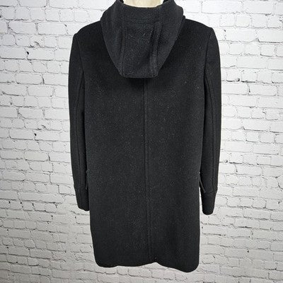 Ann Taylor Black Wool Blend Hooded Full Zip Cargo Pockets Utility Coat 4