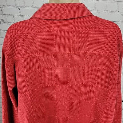 Coldwater Creek Red Cotton Blend Stretch Check Buttoned Over Shirt Size XL