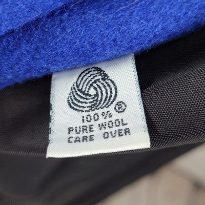 VTG KAREN Blue 100% Wool Puff Sleeve Heavyweight Lined Pea Coat USA Made Size 6