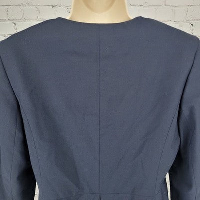 Ann Taylor Navy Stretch Buttoned 3/4 Sleeve Collarless Suit Jacket Blazer 8