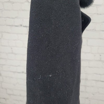 Larry Levine Black Wool & Cashmere Rex Rabbit Fur Collar Pea Coat Size Small S
