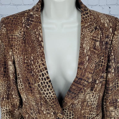 Peace Of Cloth Brown Animal Print 1 Button Stretch Blazer Jacket USA Made Size 8