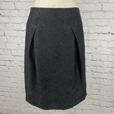 Magashoni Black Floral Pleated Zipped Lined Pockets Knee Length Skirt Size 6