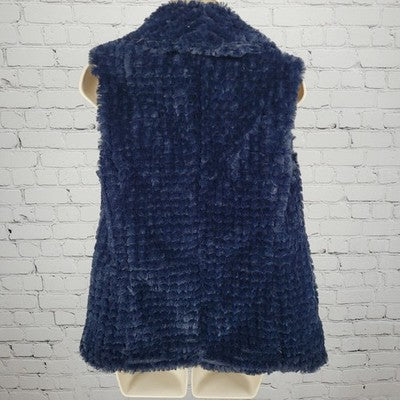NVLT Blue Faux Fur Open Pockets Sleeveless Soft Fuzzy Lined Vest Jacket XS