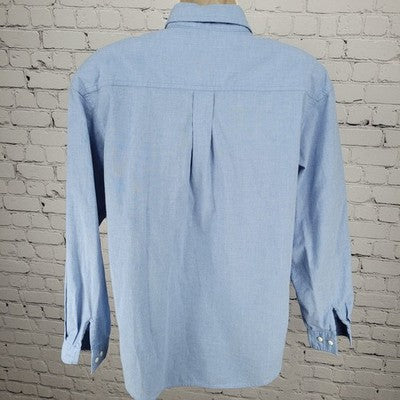 VTG Falls Creek Blue Snowman Embroidered Button Up Long Sleeve Shirt Top Medium