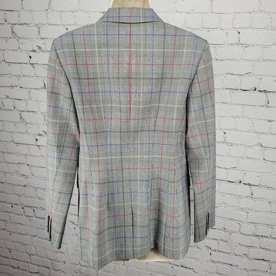 Lewit Grey Wool Stretch Glen Check 1 Button Vented Notch Blazer Suit Jacket 8
