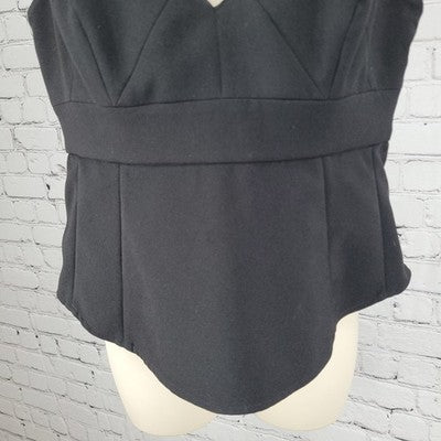 Tome Black Strappy Lightly Padded Plunge V Neck Side Zip Tank Top Size 6