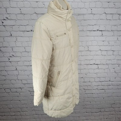 VTG Bsk Outwear Beige Full Zip Knit Collar Zipped Pockets Coat Teen Size Large L