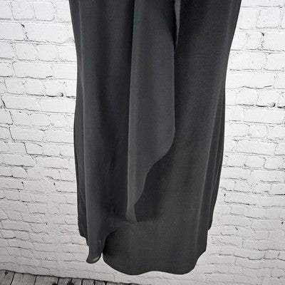 Cache Black Beaded Pearl Neckline Halter Sheer Drape Stretch Lined Short Dress 2