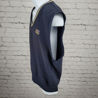 VTG Australian Open Navy Embroidered Logo V Neck Sweatshirt Vest Small S