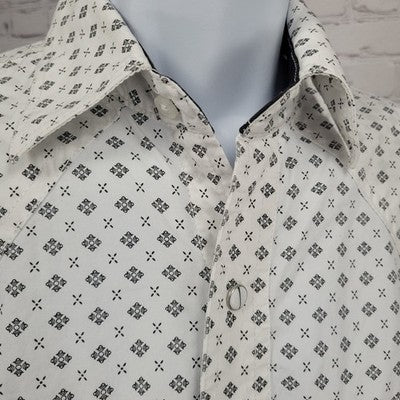 Rafter C White Black Cowboy Collection Pearl Snap Long Sleeve Shirt Medium M